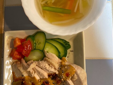 １度に２品✌️口水鶏と野菜スープ